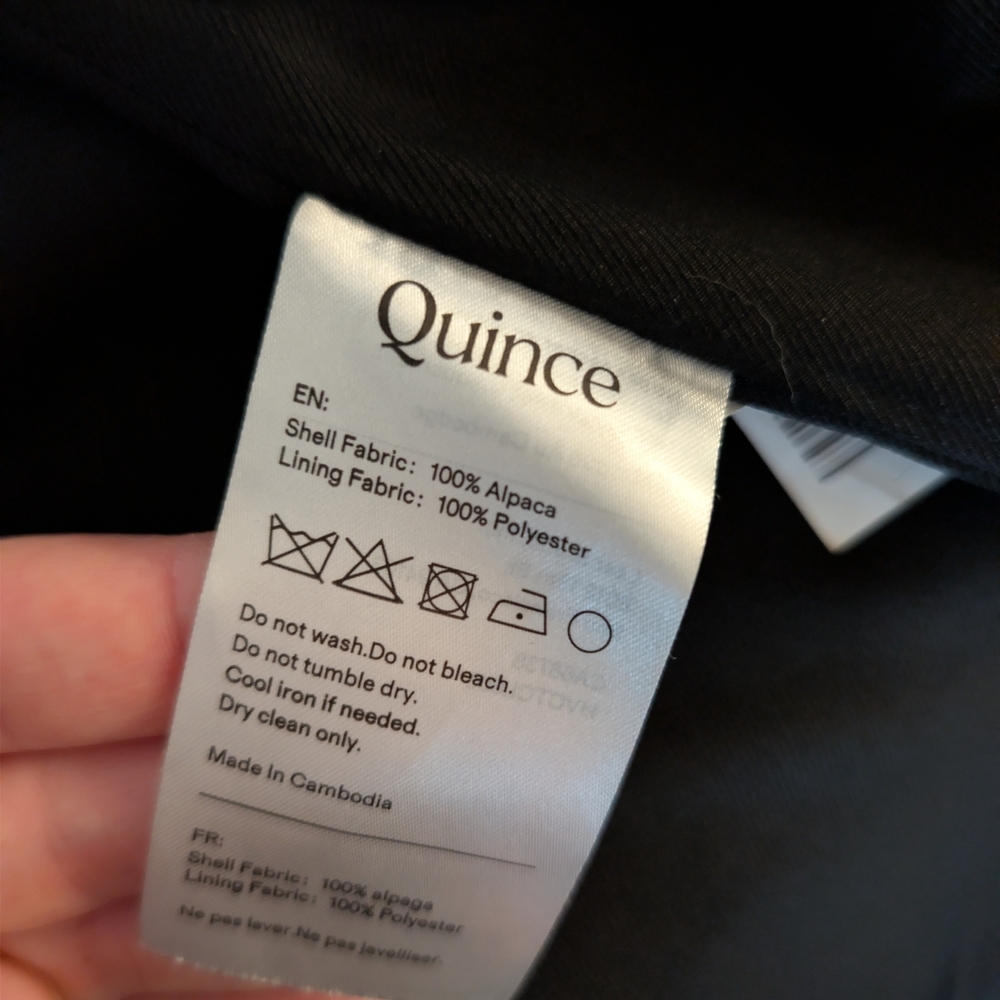 Quince 100% Baby Alpaca Stand Collar Coat Black Size Small Quiet Luxury - Picture 6 of 9